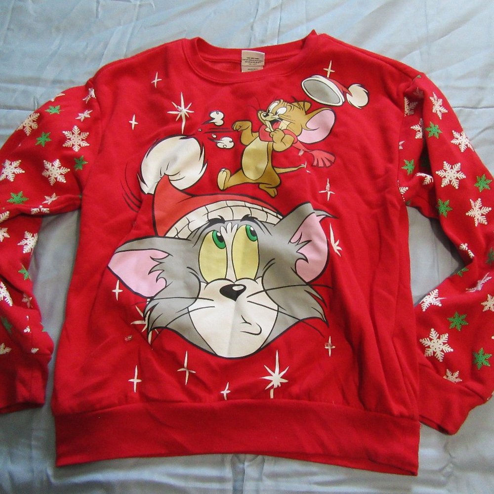 Womens Tom And Jerry Christmas Holiday Sweater Sz XS